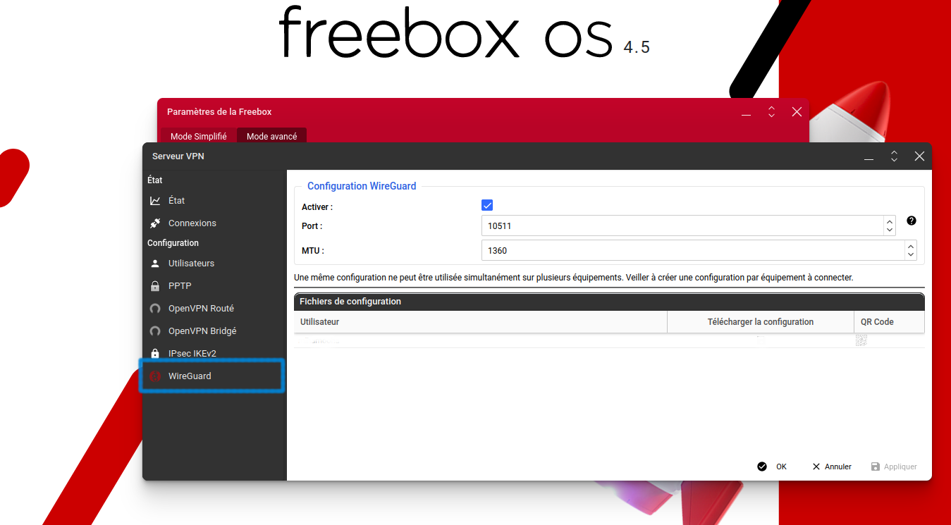 Добавить пользователя VPN Freebox